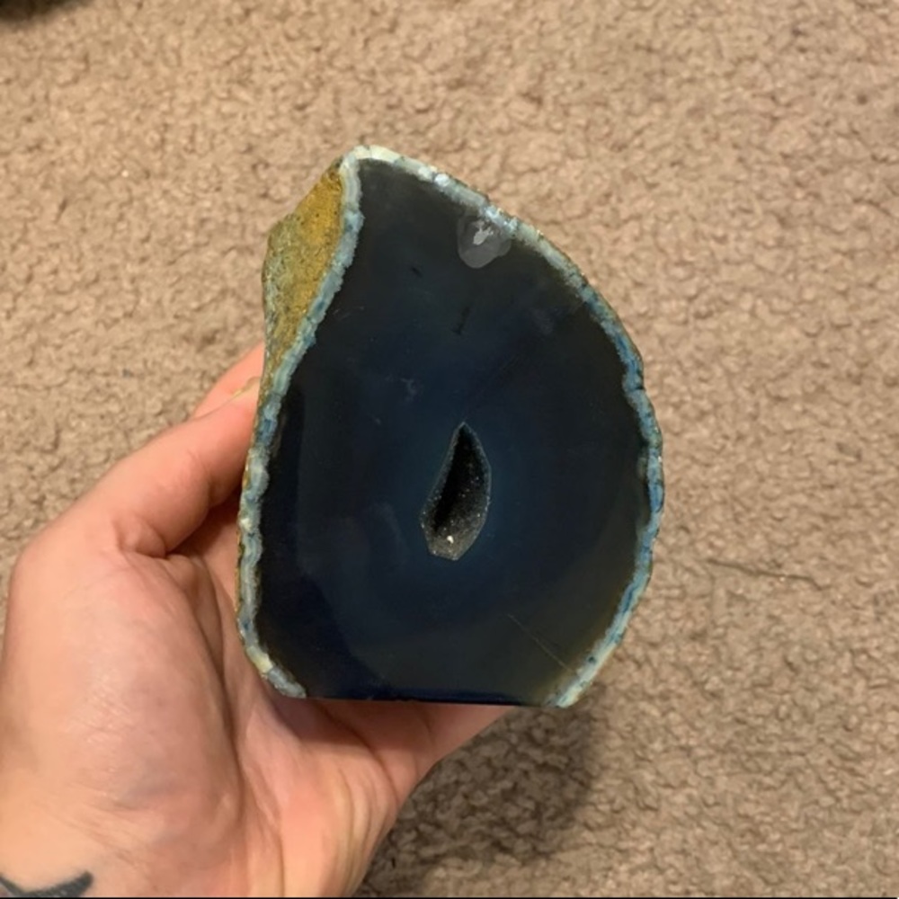 Blue Brazilian agate geode druzy crystal rock home decor accent